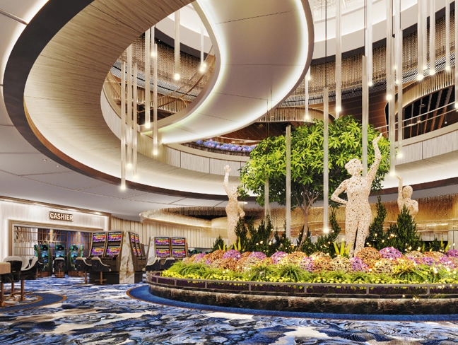 rendering of gaming room with a fountain